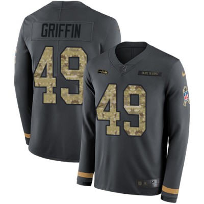 Nike Seattle Seahawks #49 Shaquem Griffin Anthracite Salute to Service Men's Stitched NFL Limited Therma Long Sleeve Jersey Men's